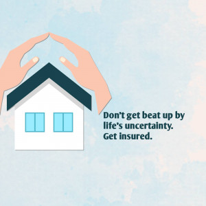 Hands protecting a house with text promoting insurance