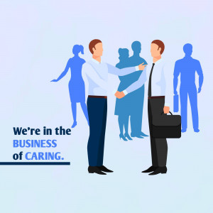 Illustration of business people with a caring message.