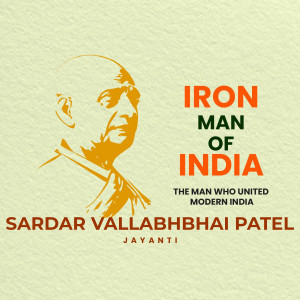 Portrait of Sardar Vallabhbhai Patel with text 'Iron Man of India'