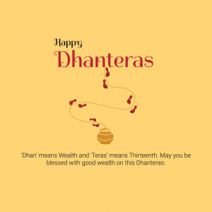 Dhanteras greeting with decorative elements and text.
