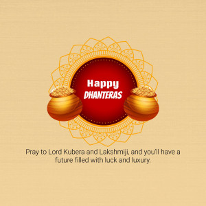 Dhanteras greeting with pots of gold and decorative elements