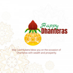 Dhanteras greeting with a golden pot and floral design