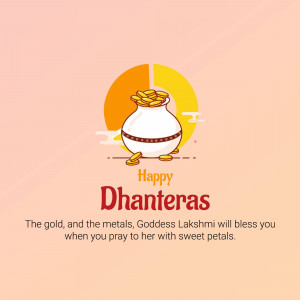 Dhanteras greeting with pot of gold and Goddess Lakshmi message
