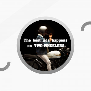 A person wearing a helmet sitting on a motorcycle with a motivational quote.