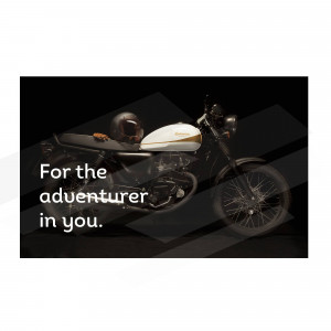 Royal Enfield Hunter 350 motorcycle in a dark studio setting with text 'For the adventurer in you.'