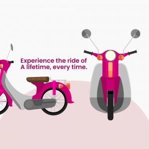 Illustration of two pink electric scooters against a light pink background with text 'Experience the ride of a lifetime, every time.'