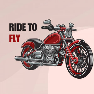 Illustration of a red motorcycle with the text 'Ride to Fly'