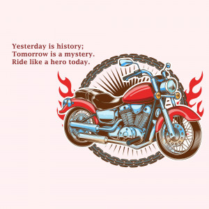Illustration of a red motorcycle with flames and chains, with motivational text.