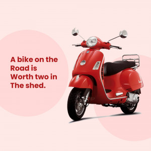 A red Vespa scooter parked on a road with a pink background.