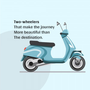 Illustration of a blue scooter with text about enjoying the journey.