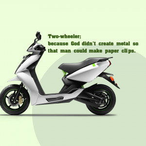 Side view of a white TVS iQube electric scooter against a light green background with text.