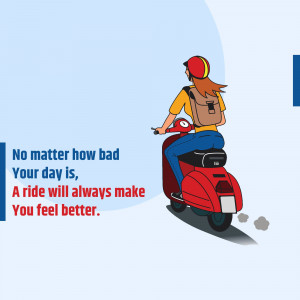 Illustration of a person riding a red scooter with motivational text.