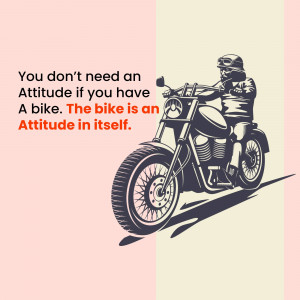 Black and red motorcycle with a rider and motivational quote.