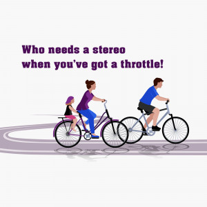 Illustration of a family riding bikes together on a road.