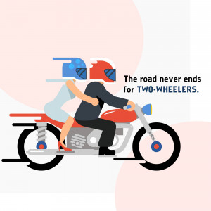 Illustration of a couple riding a motorcycle