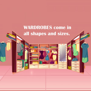 Illustration of a modern wardrobe with clothes and accessories