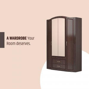 A stylish brown wardrobe with mirrored doors and drawers.