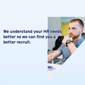 Man in office with text about HR recruitment
