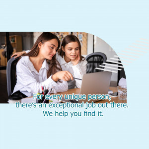 Two women collaborating on a laptop in an office setting with text promoting job opportunities.
