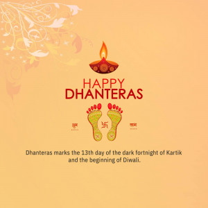 Dhanteras festival greeting with diya and footprints