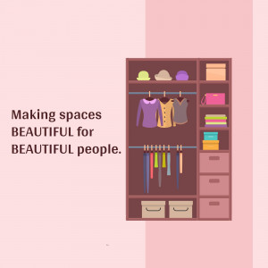 Illustration of a neatly organized closet with clothes, hats, and boxes.