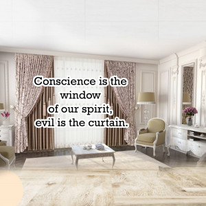 Interior of a room with a quote about conscience