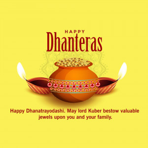 Dhanteras celebration with gold coins, pot, and diyas