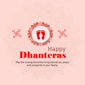 Dhanteras greeting card with footprints and traditional symbols