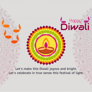Diwali greeting card with a diya and festive decorations