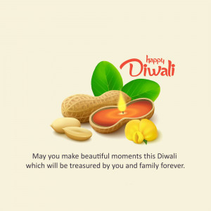 Diwali greeting with peanuts, a candle, and flowers