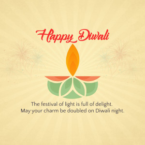 Diwali greeting card with a lit diya and festive text