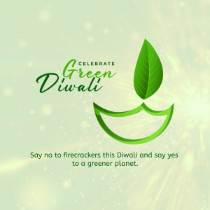 Green Diwali celebration with a leaf shaped like a diya and the message 'Say no to firecrackers'