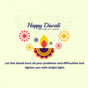 Diwali greeting card with a lit diya and festive decorations