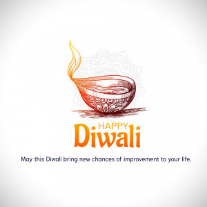 Sketch of a traditional oil lamp with 'Happy Diwali' text