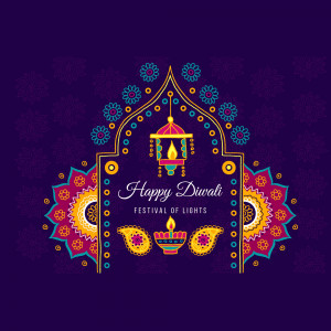 Colorful Diwali illustration with a lamp and floral decorations