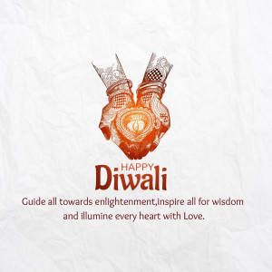 Illustration of hands holding a lit diya with the text 'Happy Diwali'