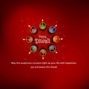 Diwali lamps arranged in a circle with festive greetings
