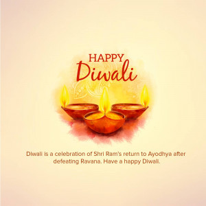 Diwali lamps with text 'Happy Diwali' and a message about the festival