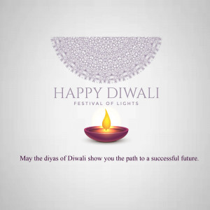 Diwali greeting with a diya and decorative elements