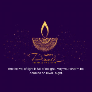 Golden diya with sparkling lights and 'Happy Diwali' text