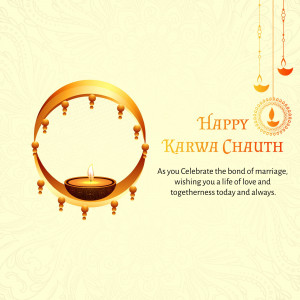 Karwa Chauth festive greeting with a lit diya and decorative elements