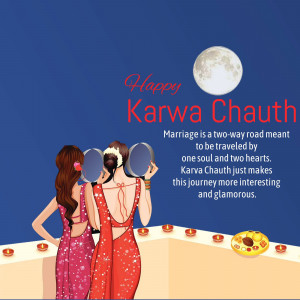 Illustration of two women looking at their husbands' faces in mirrors on Karwa Chauth