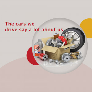 Image of car parts spilling out of a box with text 'The cars we drive say a lot about us'