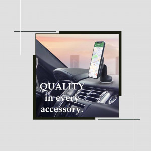 Smartphone in a car phone mount on a dashboard