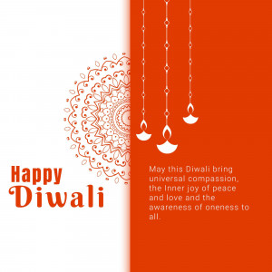 Diwali greeting card with mandala and oil lamps