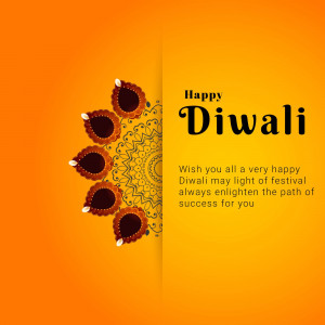 Diwali greeting card with diya lamps and festive text