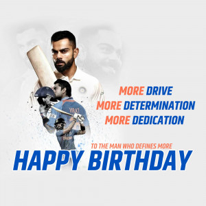 Virat Kohli birthday graphic with multiple images and motivational text.