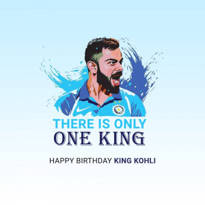 Portrait of Virat Kohli with text 'There is only one King' and 'Happy Birthday King Kohli'