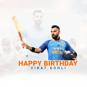 Virat Kohli celebrating his birthday with a cricket bat and jersey
