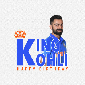Virat Kohli with a crown and 'King Kohli' text, celebrating his birthday.
